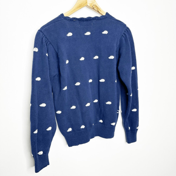 vtg 90s WOODS & GRAY floral cross stitch embroidered cardigan sweater navy M - Picture 6 of 7